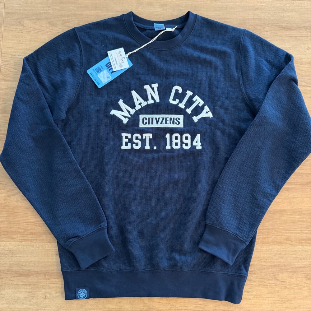 Manchester City FC Navy Embroidered Cityzens Est 1894 Sweatshirt Mens Small NEW